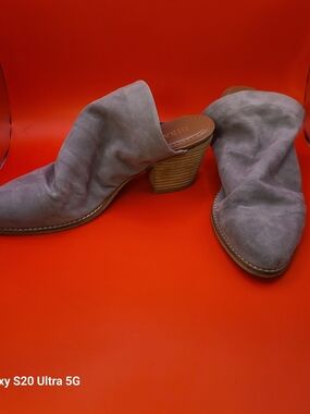 Diba Gray Suede Slip-On Mule Heels